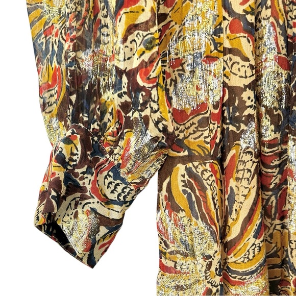 Ba&sh Quartz Dress - Metallic Gold Brown Floral V-Neck Long Sleeve Maxi Dress - Picture 8 of 14